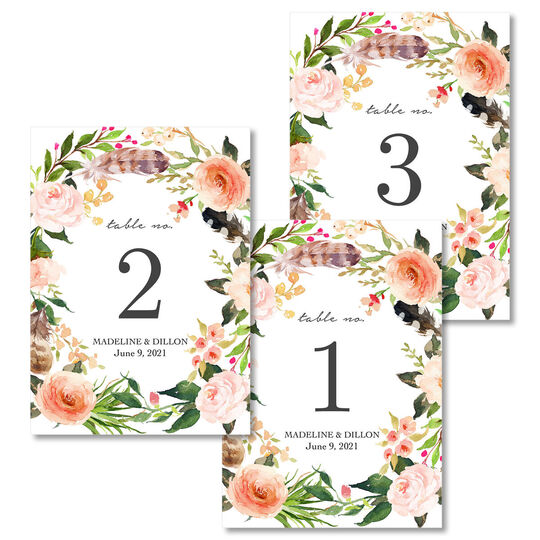 Feathers and Blooms Table Number Cards